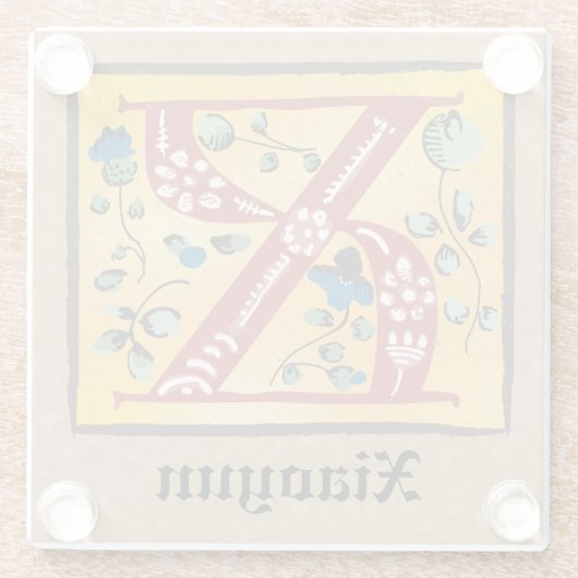 mittelalterliche blutleuchte Letter X Monogramm Glasuntersetzer (Rückseite)