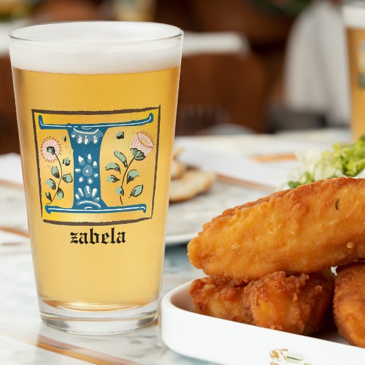 mittelalterliche blutlichtfarbene Buchstaben I Mon Glas