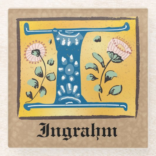 mittelalterliche blutlichtfarbene Buchstaben I Mon Glasuntersetzer (Vorderseite)