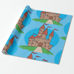 Mittelalterliche Burg auf einem Hügel mit roten Fl Geschenkpapier