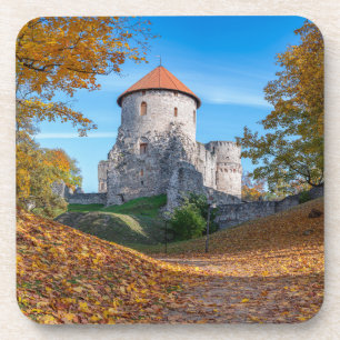 Mittelalterliche Burg umgeben von Wäldern Getränkeuntersetzer