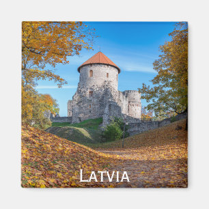 Mittelalterliche Burg umgeben von Wäldern Magnet