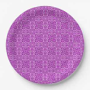 Mittelalterliche Damaske Fleur-de-lis, Amethyst li Pappteller