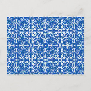 Mittelalterliche Damaske Fleur-de-lis, kobaltblau Postkarte