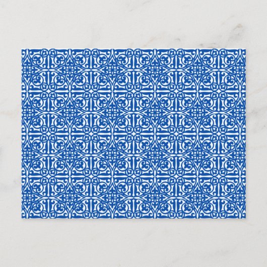 Mittelalterliche Damaske Fleur-de-lis, kobaltblau Postkarte (Vorderseite)
