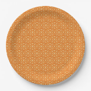 Mittelalterliche Damaskop-Karo, Mandarine Pappteller