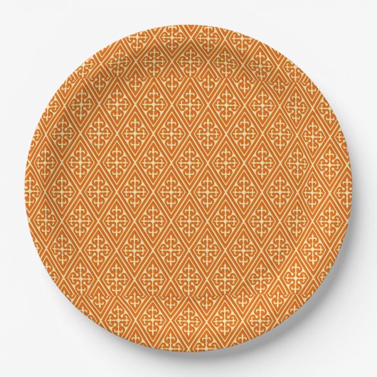 Mittelalterliche Damaskop-Karo, Mandarine Pappteller (Vorderseite)