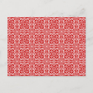 mittelalterliche Damast-Diamanten, rot und weiß Postkarte