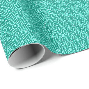mittelalterliche Damast-Diamanten, Türkis und Aqua Geschenkpapier