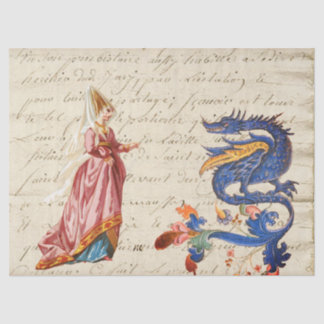 Mittelalterliche Dame und Drache Seidenpapier