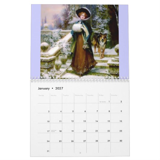 Mittelalterliche Damen-Ritter-Gewohnheit Kalender (Jan 2027)