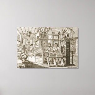 Mittelalterliche deutsche Druckmaschine (Stich) Leinwanddruck