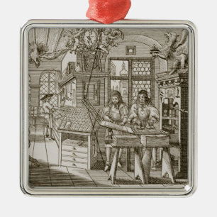 Mittelalterliche deutsche Druckmaschine (Stich) Ornament Aus Metall