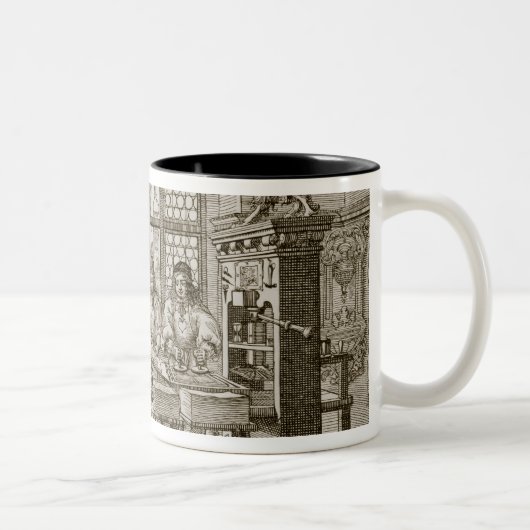 Mittelalterliche deutsche Druckmaschine (Stich) Zweifarbige Tasse (Rechts)