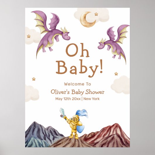 Mittelalterliche Drachenjunge Babydusche Willkomme Poster (Vorne)