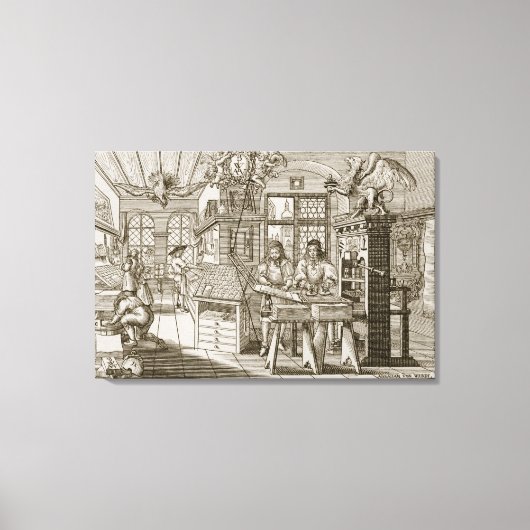 Mittelalterliche Druckmaschine (Gravur) Leinwanddruck (Vorderseite)