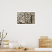 Mittelalterliche Druckmaschine (Gravur) Poster (Küche)