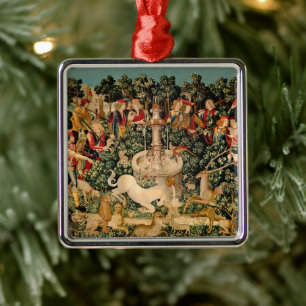 Mittelalterliche Einhorn-Tapeten Druck: Met Cloist Ornament Aus Metall