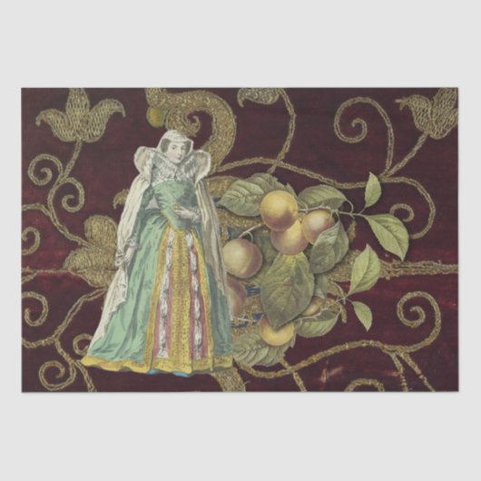 Mittelalterliche Elegante mit Goldener Stickerei - Seidenpapier (Vorderseite)