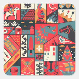 Mittelalterliche Eleganz: Nahtloses Muster Quadratischer Aufkleber