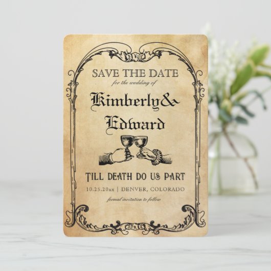 Mittelalterliche Fantasie Mittelalter Gravur Save The Date (Stehend Vorderseite)