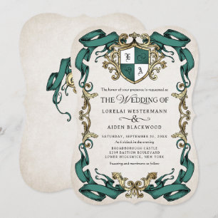 Mittelalterliche Fantasy-Verzierte Schild-Hochzeit Einladung