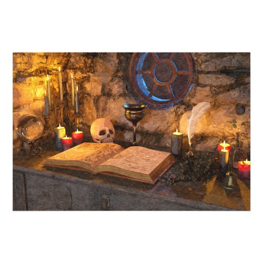 Mittelalterliche Fantasy-Zauberer-Studie Fotodruck (Vorne)