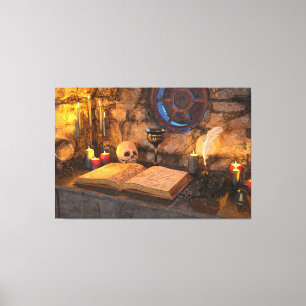 Mittelalterliche Fantasy-Zauberer-Studie Leinwanddruck