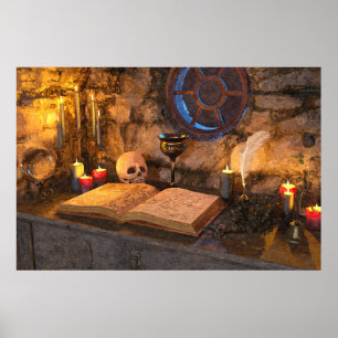 Mittelalterliche Fantasy-Zauberer-Studie Poster