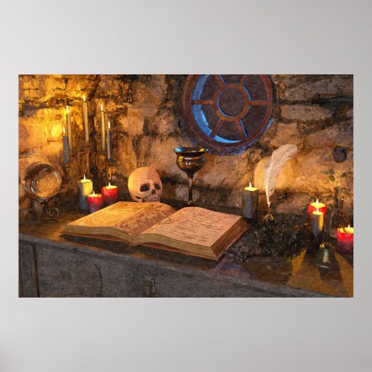 Mittelalterliche Fantasy-Zauberer-Studie Poster (Vorne)
