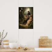 Mittelalterliche Fee-Königin im Wald mit Harfe Poster (Küche)