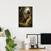 Mittelalterliche Fee-Königin im Wald mit Harfe Poster (Heimbüro)