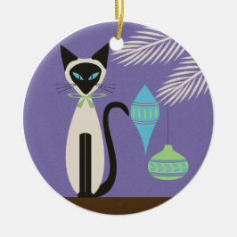 Mittelalterliche Feiertags-Siamesenkatze mit Ornam Keramik Ornament