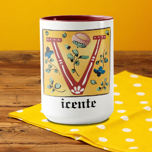 mittelalterliche florale Illumination Letter V Mon Tasse