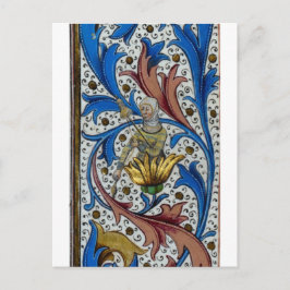 Mittelalterliche Frau, die sich mit Spindel und St Postkarte