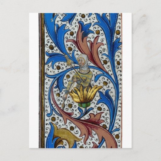 Mittelalterliche Frau, die sich mit Spindel und St Postkarte (Vorderseite)