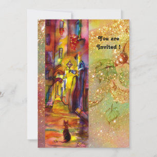 MITTELALTERLICHE GASSE BEI NACHT IN FLORENZ, rot g Einladung