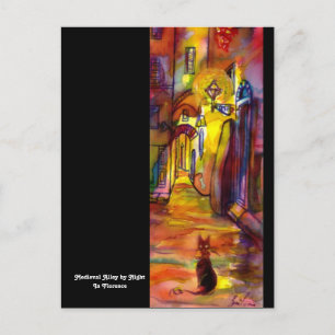 MITTELALTERLICHE GASSE BEI NACHT IN FLORENZ schwar Postkarte