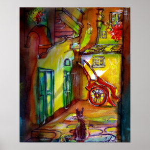 Mittelalterliche Gasse bis zum Nacht in Florenz Poster