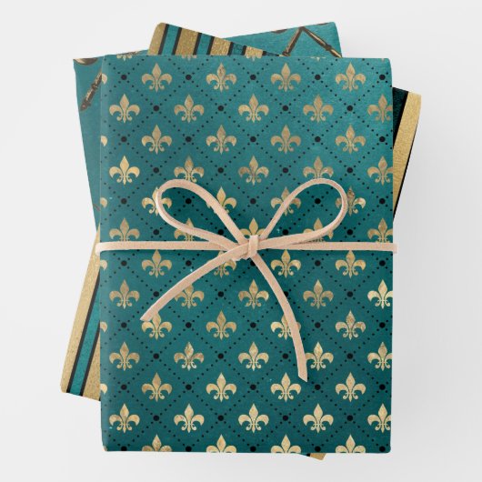 Mittelalterliche Gold Rüstung Aquamarin Elegantes  Geschenkpapier Set (Beispiel)