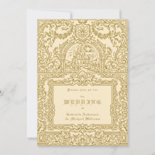 Mittelalterliche Goldcreme-Vintage-Hochzeit im kön Einladung