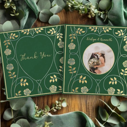 Mittelalterliche goldene Blumenherzen und Schwert Dankeskarte