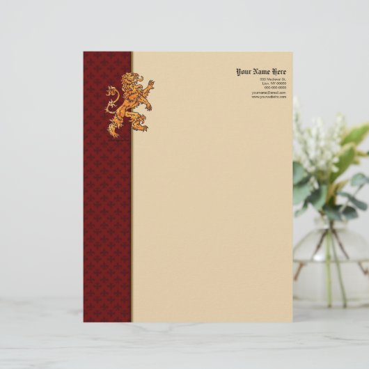 Mittelalterliche Goldlöwe-Rot-Lilie Briefbogen (Stehend Vorderseite)