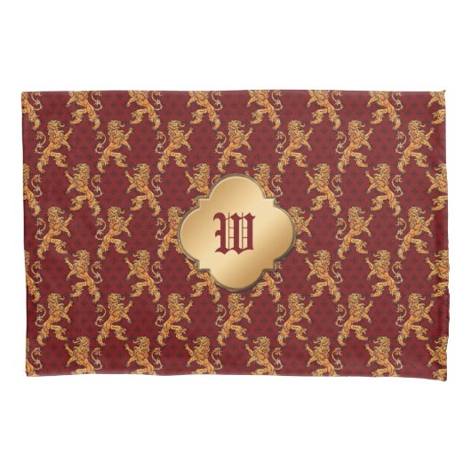 Mittelalterliche Goldlöwe-Rot-Lilie Kissenbezug (Vorderseite)