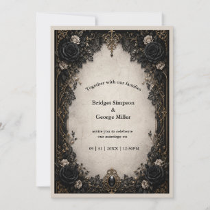 Mittelalterliche Gothic-Noir-Schwarze-Rosen-Hochze Einladung