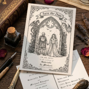 Mittelalterliche gotische Ritterbraut Bräutigam Te Postkarte