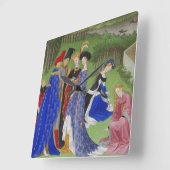 Mittelalterliche Herren und Damen Quadratische Wanduhr (Winkel)