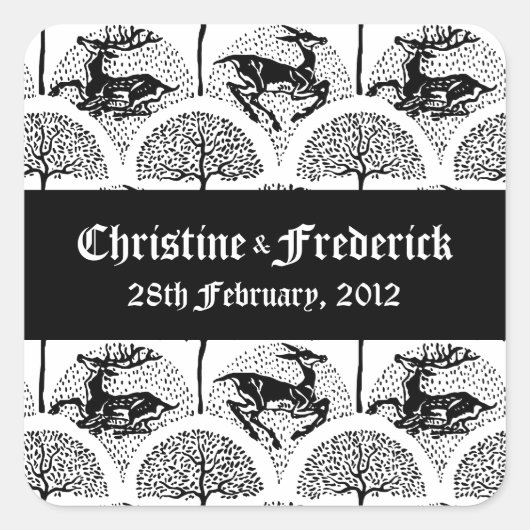 Mittelalterliche Hirsche und Bäume, Souveniraufkle Quadratischer Aufkleber (Vorderseite)