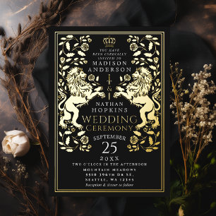 Mittelalterliche Hochzeit der Black Royal Lion Folieneinladung