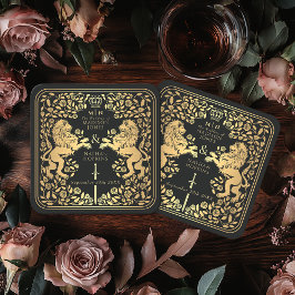 Mittelalterliche Hochzeit der Black Royal Lion Rechteckiger Pappuntersetzer